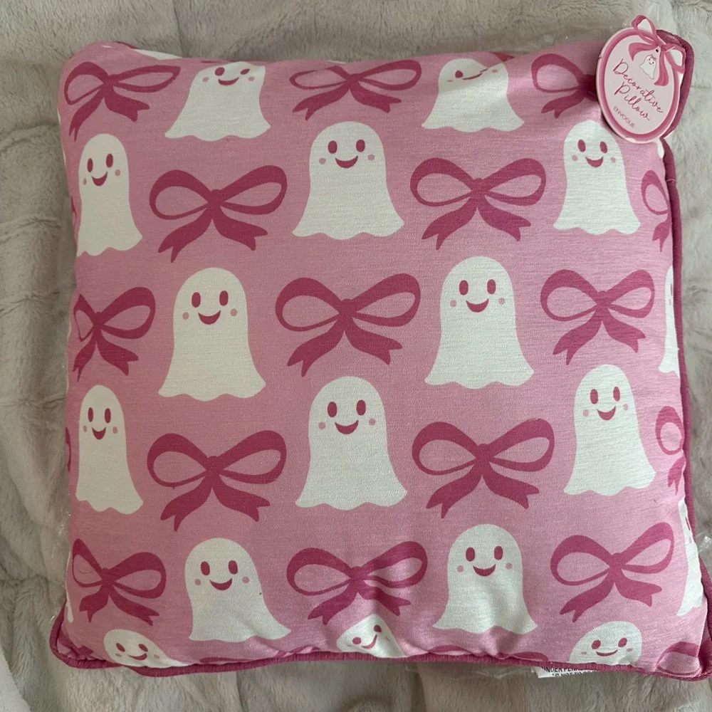 Pink Ghost and Bow Pillow